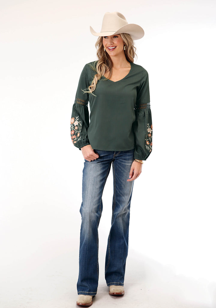 WOMENS LONG SLEEVE CHARCOAL GREY POLY CREPE  BLOUSE