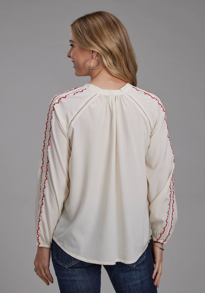 WOMENS POLY CREPE PEASANT BLOUSE LONG SLEEVE PULLOVER WESTERN SHIRT