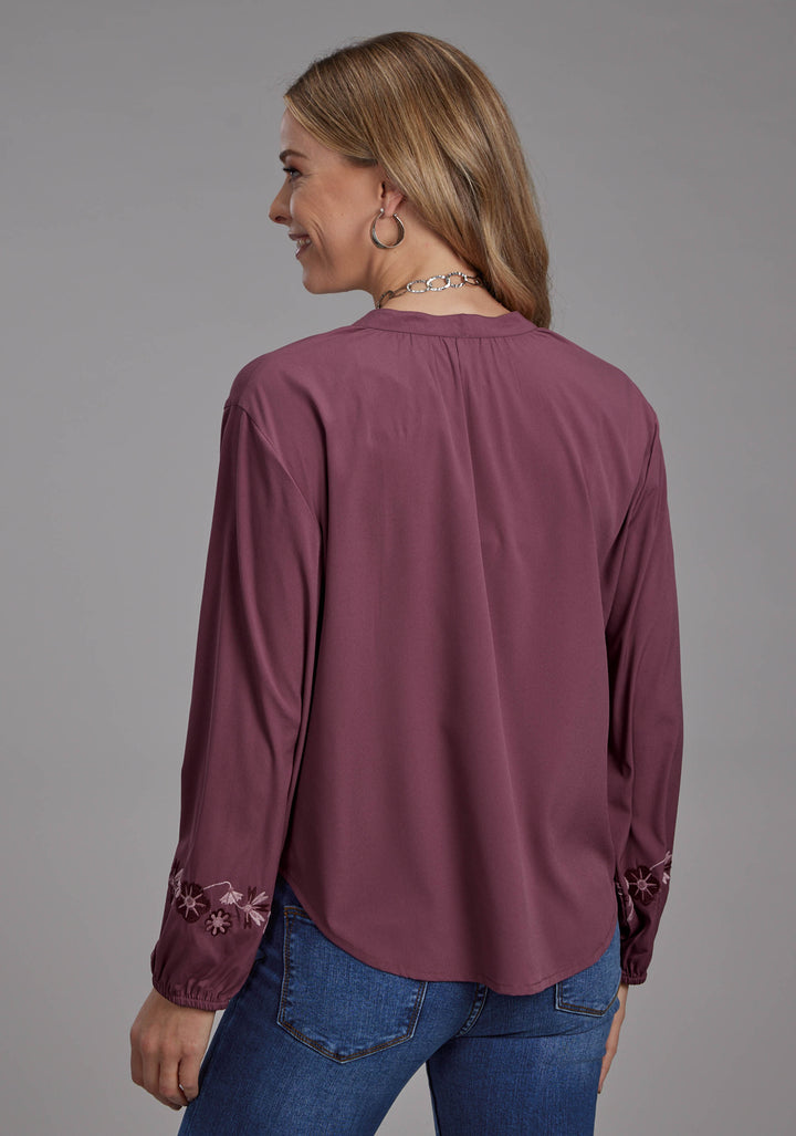 WOMENS POLY CREPE V NECK PEASANT BLOUSE LONG SLEEVE PULLOVER WESTERN SHIRT