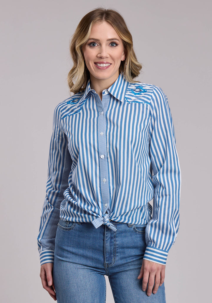 WOMENS ROPER STRIPED COTTON CAMBRIC WESTERN BUTTON UP SHIRT