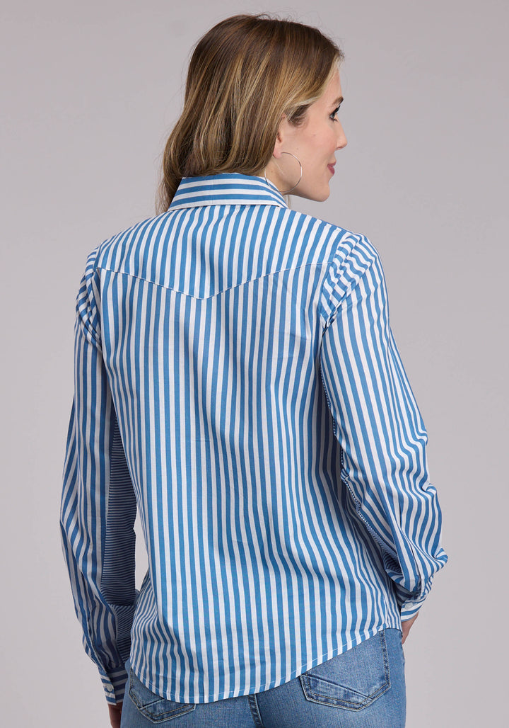 WOMENS ROPER STRIPED COTTON CAMBRIC WESTERN BUTTON UP SHIRT