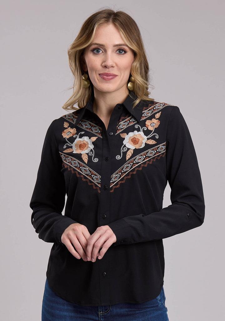 WOMENS ROPER POLY CREPE WESTERN BUTTON UP SHIRT