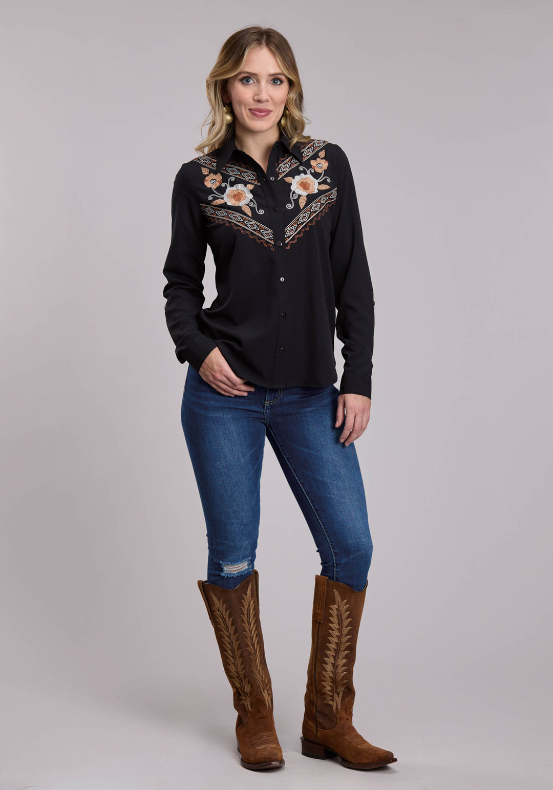 WOMENS ROPER POLY CREPE WESTERN BUTTON UP SHIRT