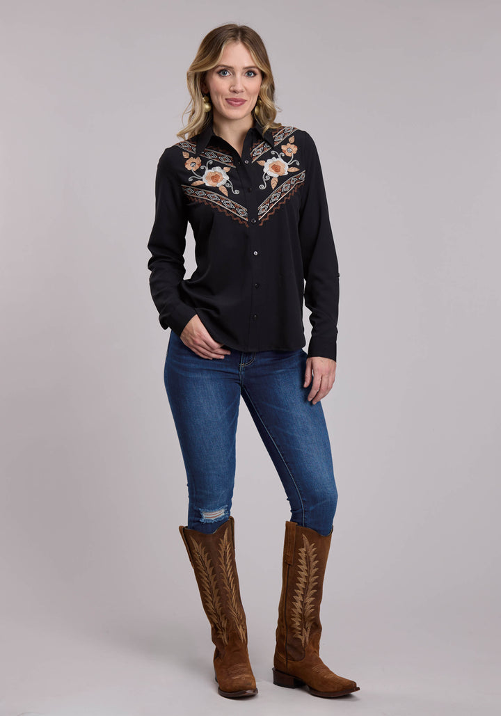 WOMENS ROPER POLY CREPE WESTERN BUTTON UP SHIRT