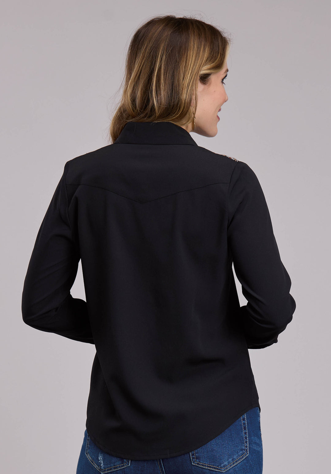 WOMENS ROPER POLY CREPE WESTERN BUTTON UP SHIRT