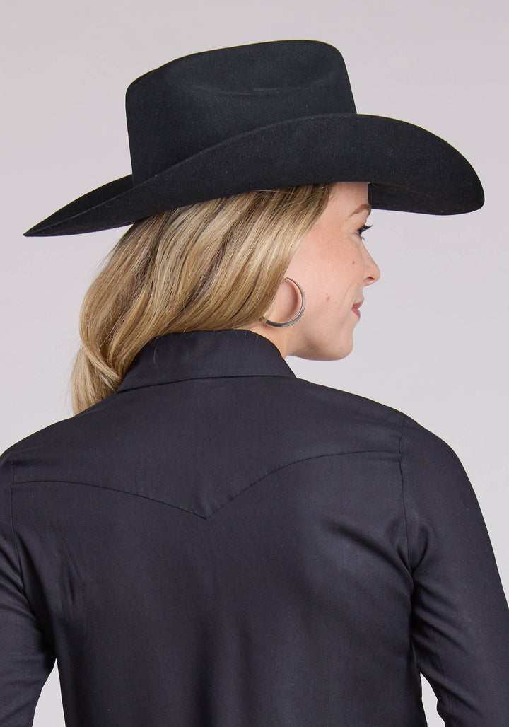 WOMENS LONG SLEEVE SNAP BLACK RAYON WESTERN SHIRT