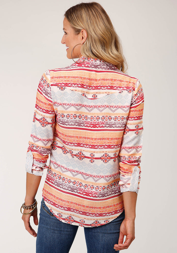 WOMENS LONG SLEEVE AZTEC PRINT RAYON WESTERN SHIRT BLOUSE