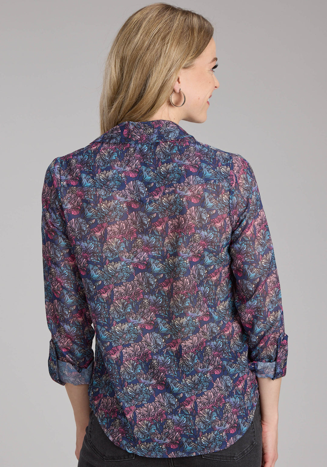WOMENS "GEM FLORAL" PRINT GEORGETTE LONG SLEEVE BUTTON WESTERN SHIRT