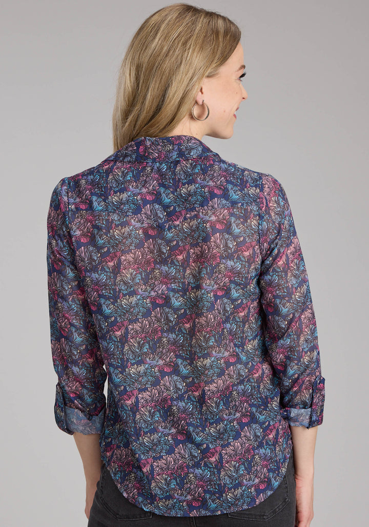 WOMENS "GEM FLORAL" PRINT GEORGETTE LONG SLEEVE BUTTON WESTERN SHIRT