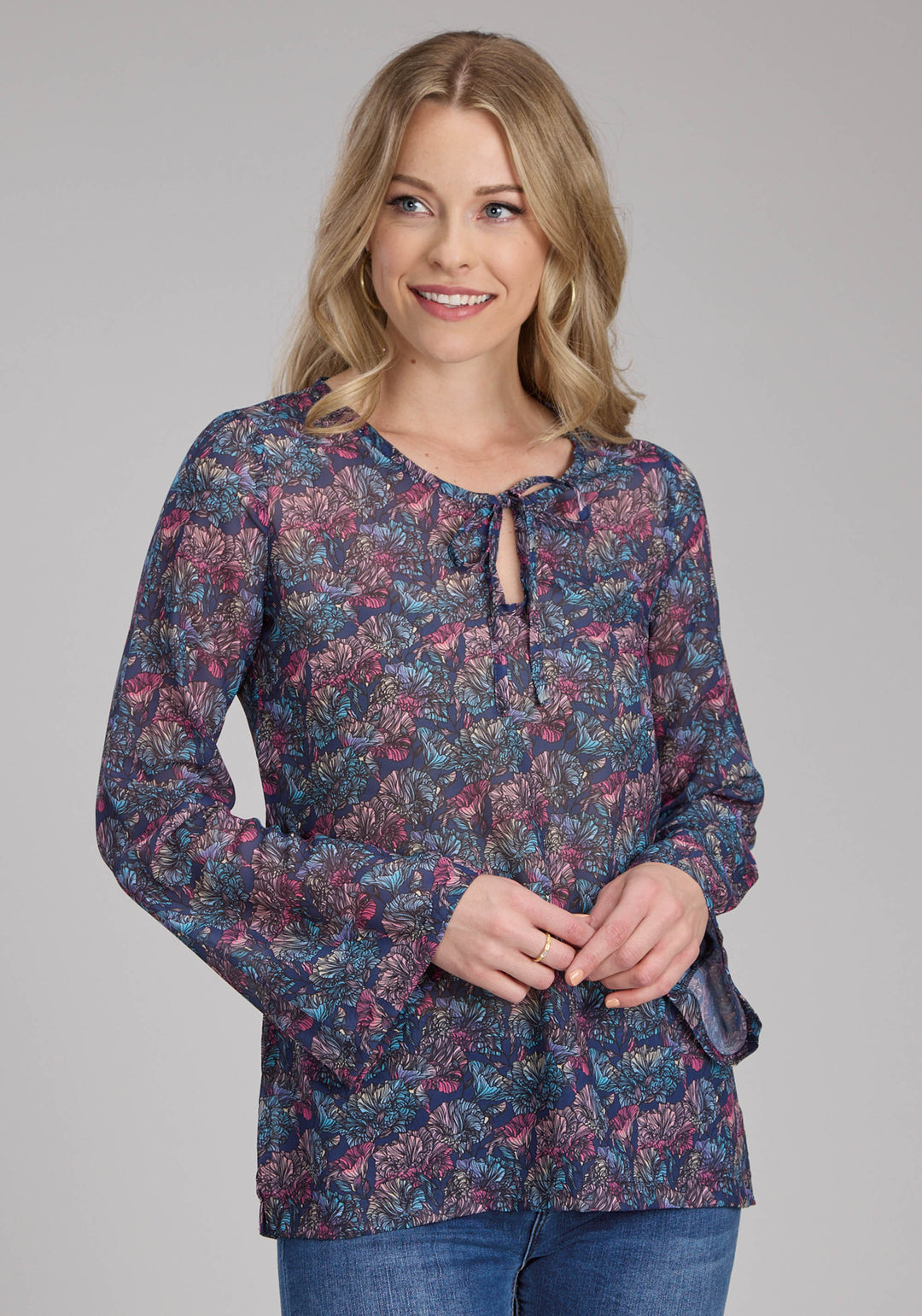 WOMENS "GEM FLORAL" PRINT GEORGETTE LONG SLEEVE PULLOVER WESTERN SHIRT