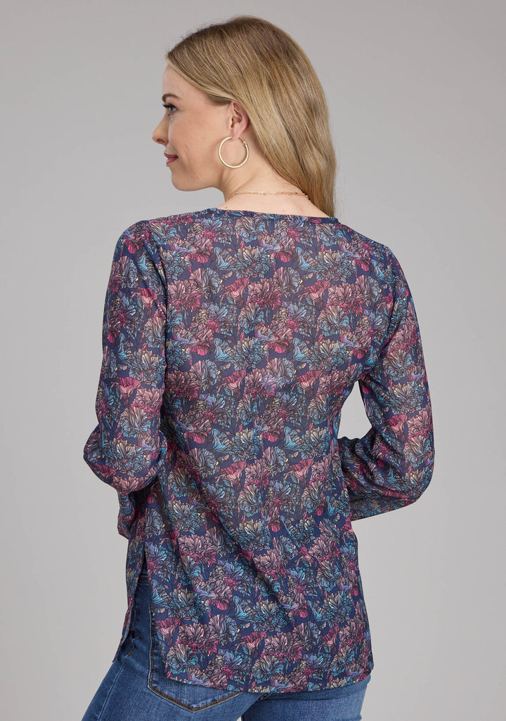 WOMENS "GEM FLORAL" PRINT GEORGETTE LONG SLEEVE PULLOVER WESTERN SHIRT
