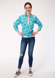 WOMENS LONG SLEEVE SNAP  STAR PRINTED RAYON  WESTERN SHIRT