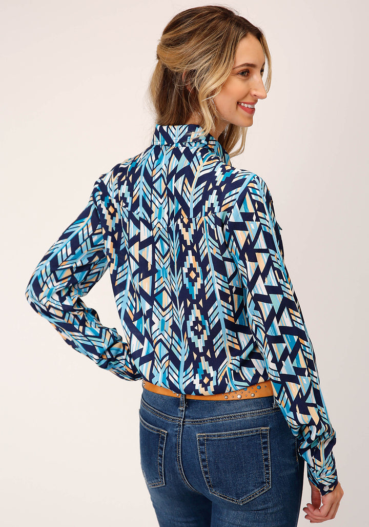 WOMENS LONG SLEEVE SNAP  MODERN AZTEC PRINT WESTERN  WESTERN SHIRT