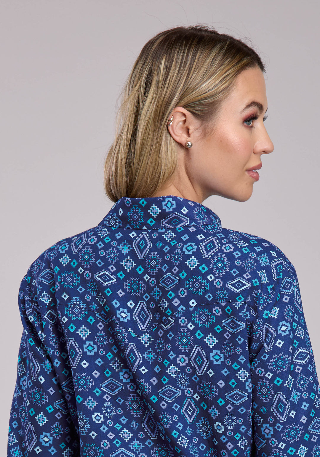 WOMENS ROPER BLUE AZTEC WESTERN BLOUSE