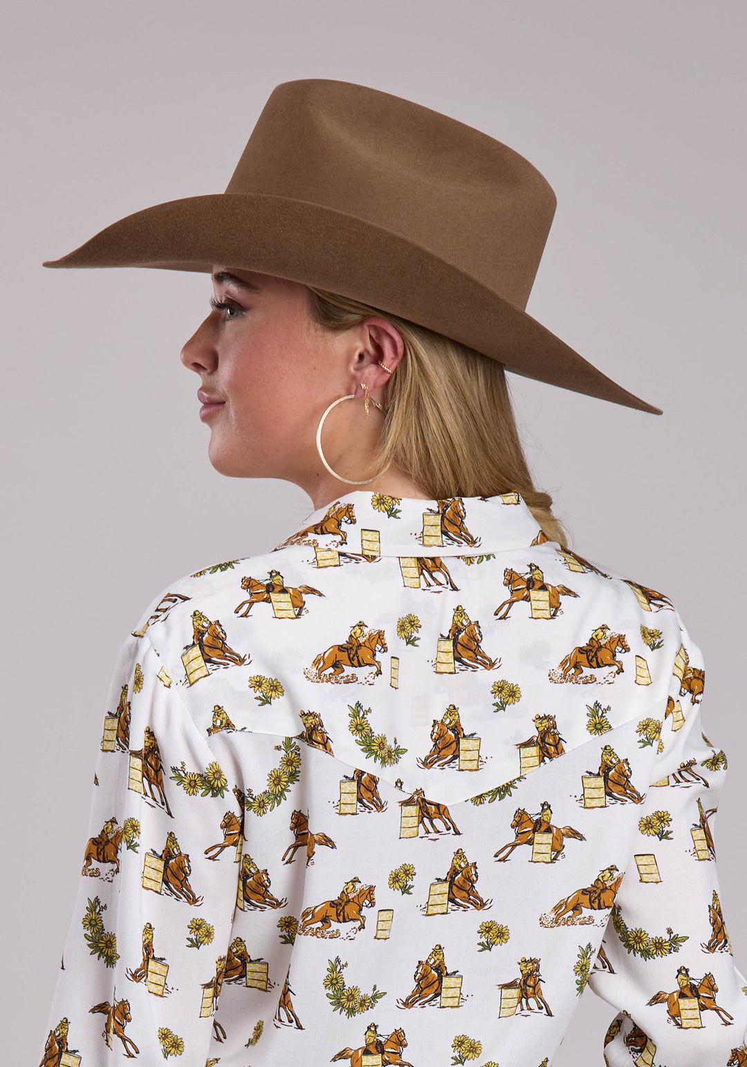 WOMENS ROPER RACERS PRINTED RAYON LONG SLEEVE SNAP SHIRT
