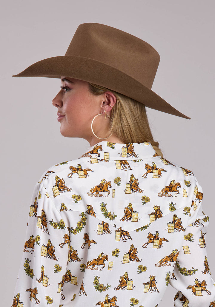 WOMENS ROPER RACERS PRINTED RAYON LONG SLEEVE SNAP SHIRT