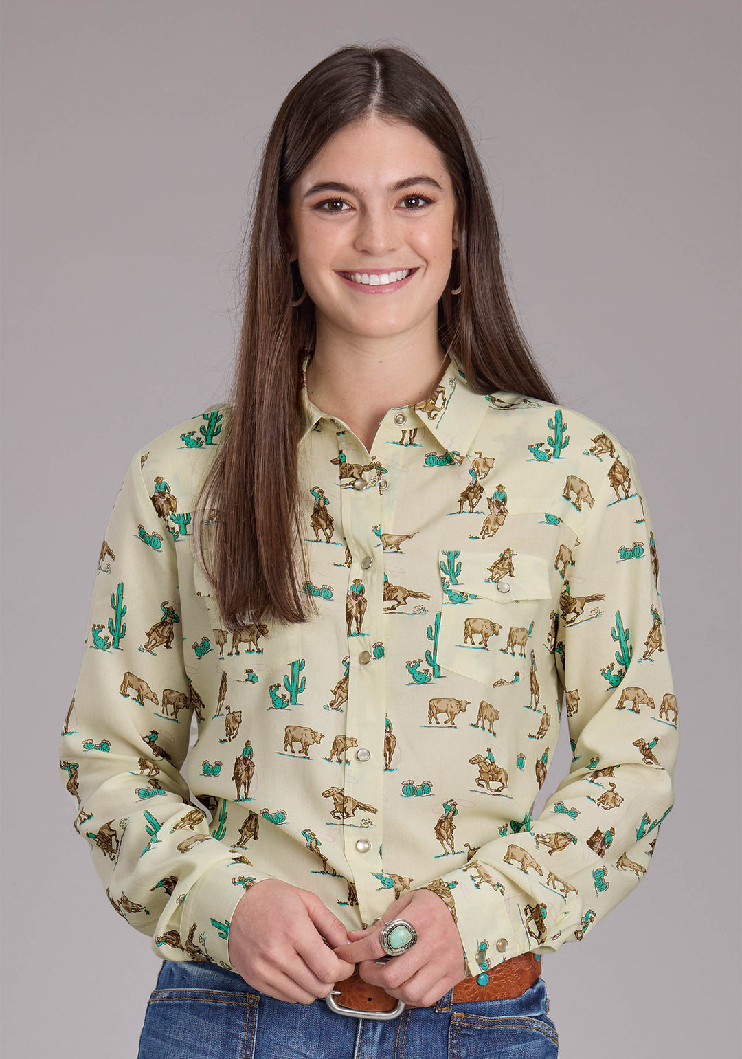 WOMENS ROPERS PRINTED RAYON LONG SLEEVE SNAP WESTERN SHIRT