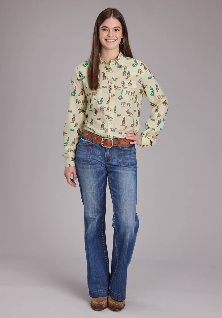 WOMENS ROPERS PRINTED RAYON LONG SLEEVE SNAP WESTERN SHIRT