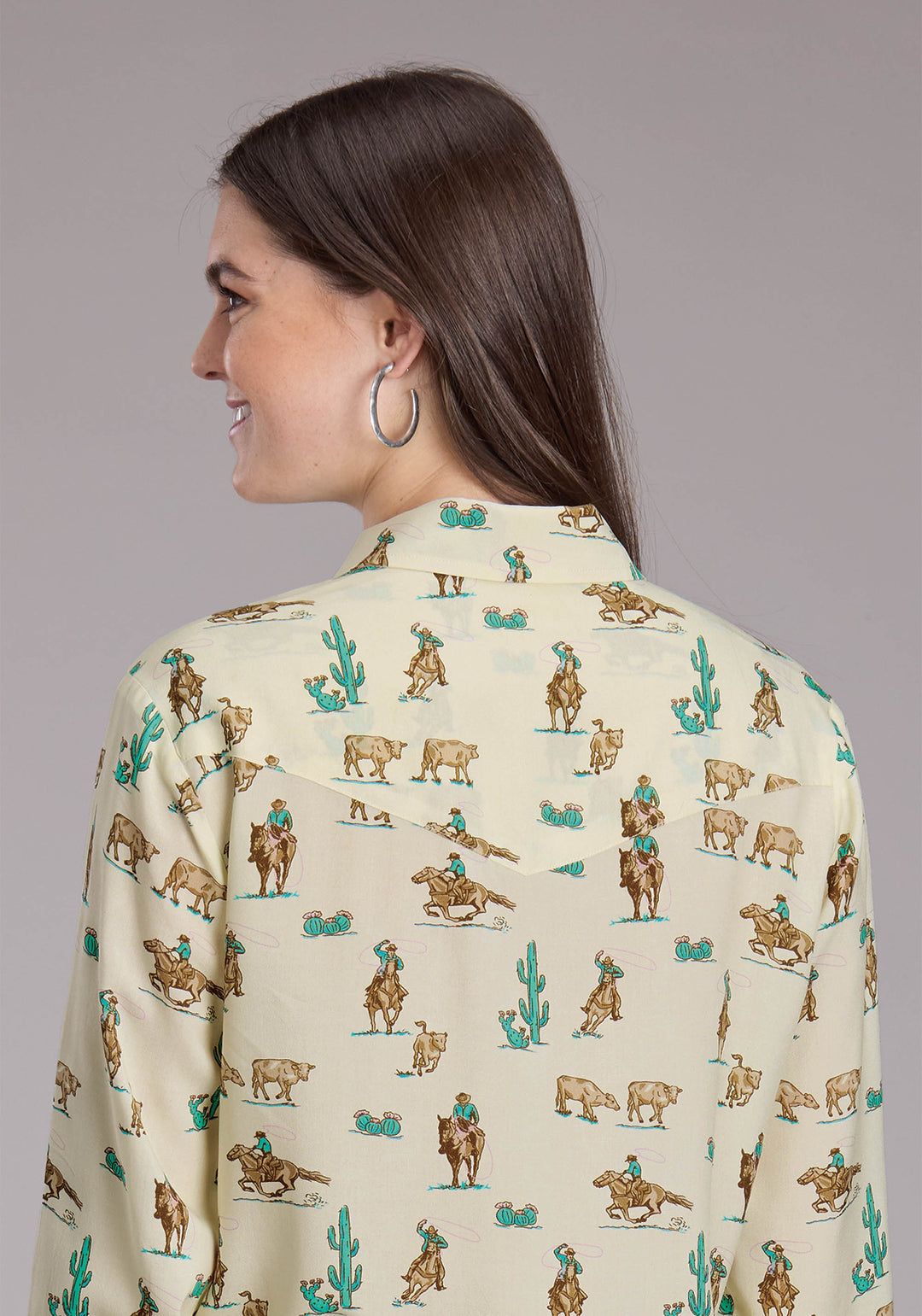WOMENS ROPERS PRINTED RAYON LONG SLEEVE SNAP WESTERN SHIRT