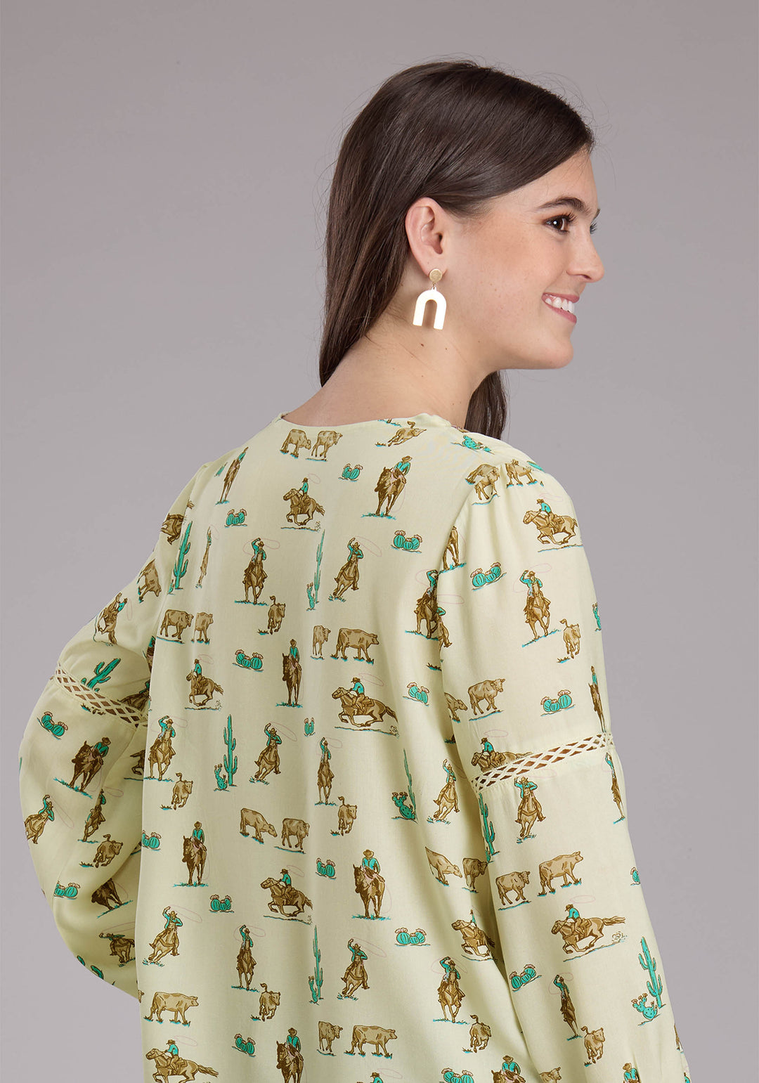 WOMENS ROPERS PRINTED RAYON PEASANT TOP LONG SLEEVE PULLOVER WESTERN SHIRT