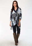 WOMENS BLUE PATCHWORK PRINT GEORGETTE LONG SLEEVE WESTERN SHIRT
