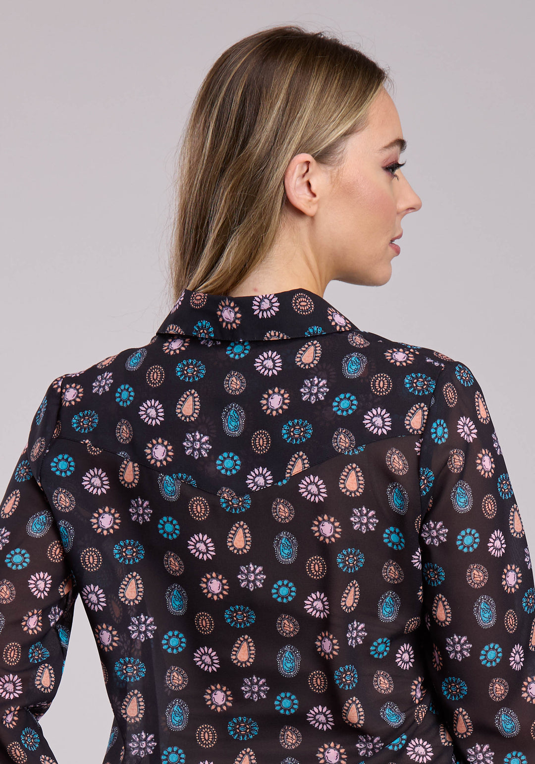 WOMENS ROPER BLACK CONCHO PRINT LONG SLEEVE SNAP SHIRT