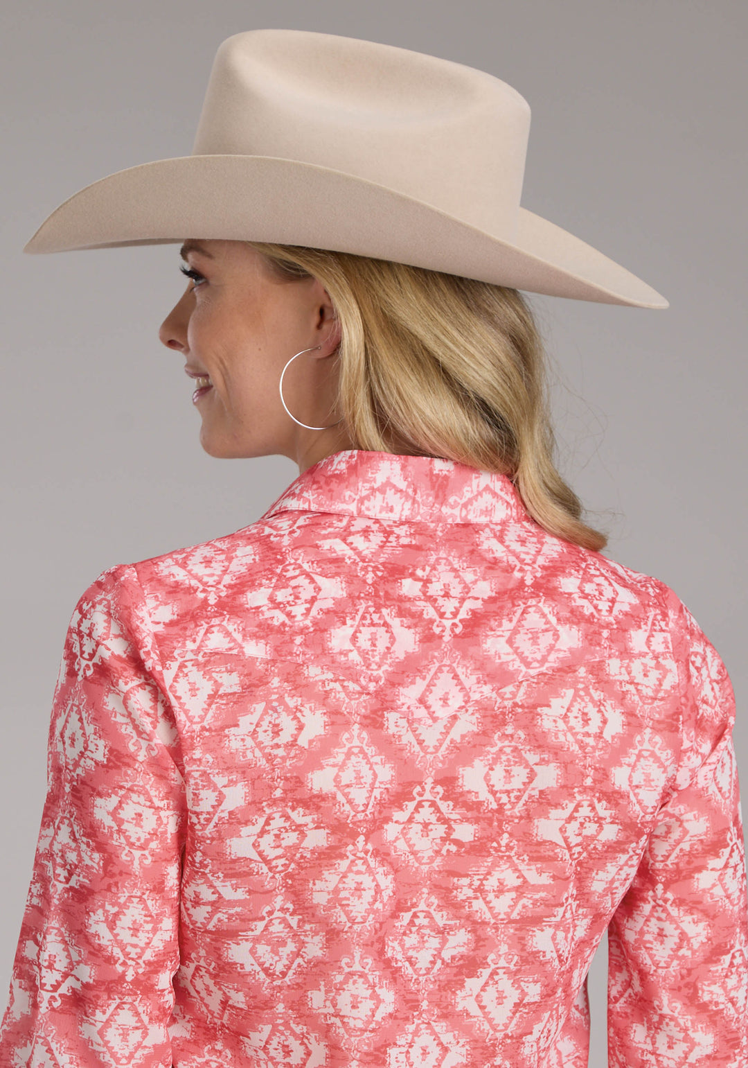 WOMENS IKAT AZTEC PRINT POLYESTER BLOUSE LONG SLEEVE SNAP WESTERN SHIRT