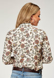 WOMENS LONG SLEEVE BUTTON VINTAGE FLORAL PRINT WESTERN SHIRT WITH TAB AND BTTN ON SLEEVES FOR ROLLED CUFFS