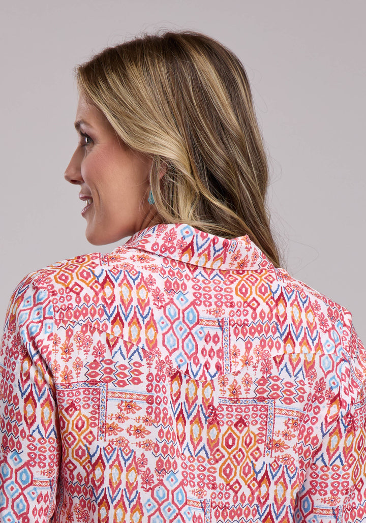 WOMENS ROPER AZTEC PATCHWORK LONG SLEEVE SNAP SHIRT