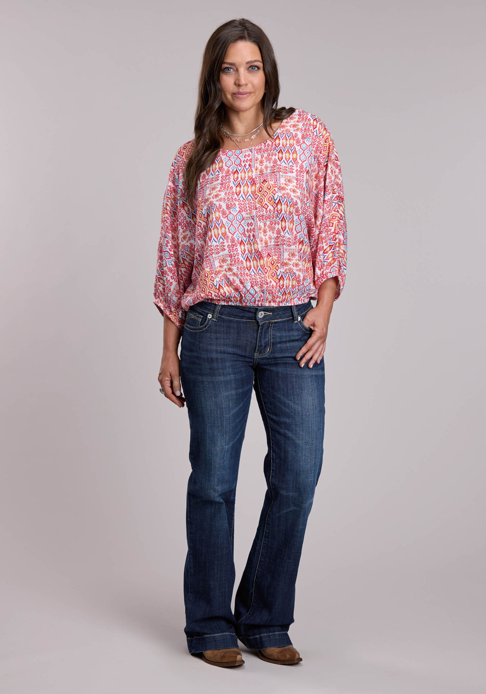 WOMENS ROPER AZTEC PATCHWORK LONG SLEEVE SHIRT