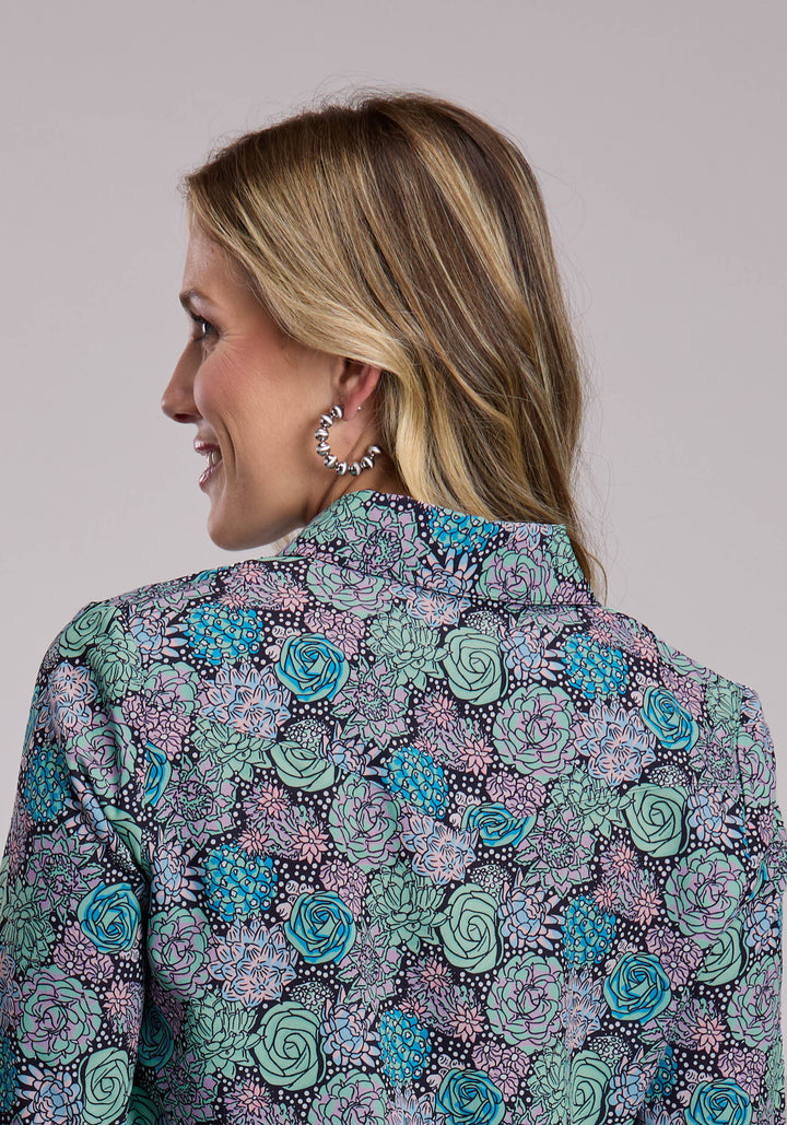 WOMENS ROPER POLY CREPE PRINT LONG SLEEVE SNAP SHIRT