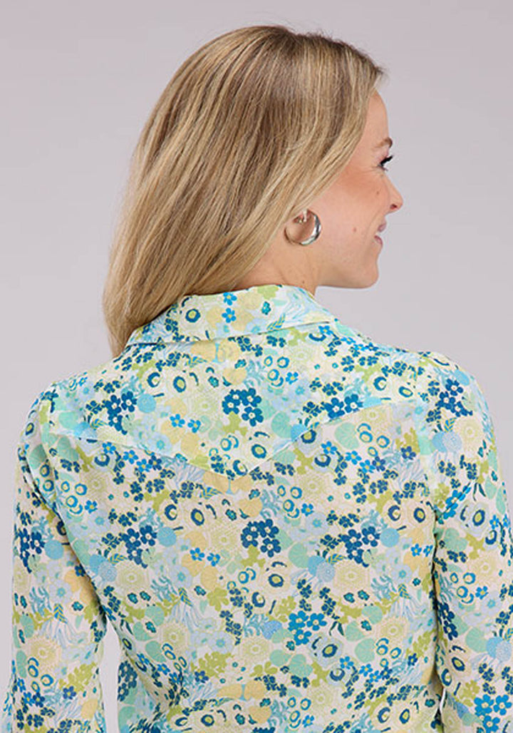 WOMENS LONG SLEEVE BUTTON FLORAL AZTEC PRINT POLY GEORGETTE WESTERN SHIRT