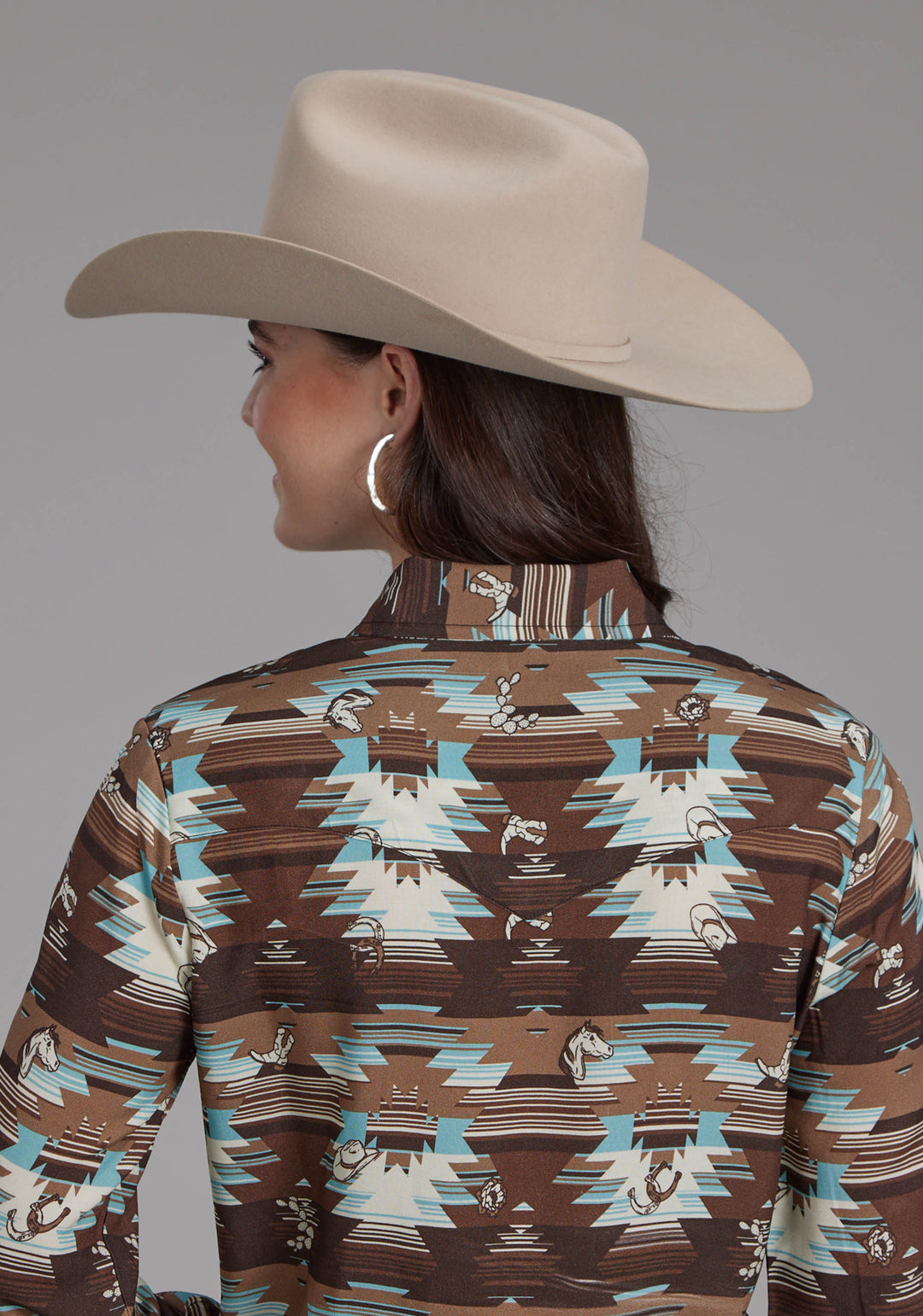 WOMENS ICON AZTEC PRINTED RAYON LONG SLEEVE SNAP WESTERN SHIRT