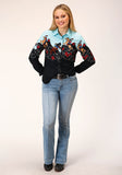 WOMENS LONG SLEEVE SNAP  COWGIRL BORDER PRINTED RAYON WESTERN SHIRT