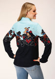 WOMENS LONG SLEEVE SNAP  COWGIRL BORDER PRINTED RAYON WESTERN SHIRT