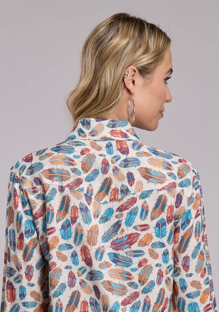 WOMENS ROPER PRINTED FEATHERS RAYON WESTERN SNAP SHIRT