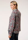 WOMENS LONG SLEEVE SNAP  SAGE PAISLEY PRINT RAYON SHIRT WESTERN SHIRT