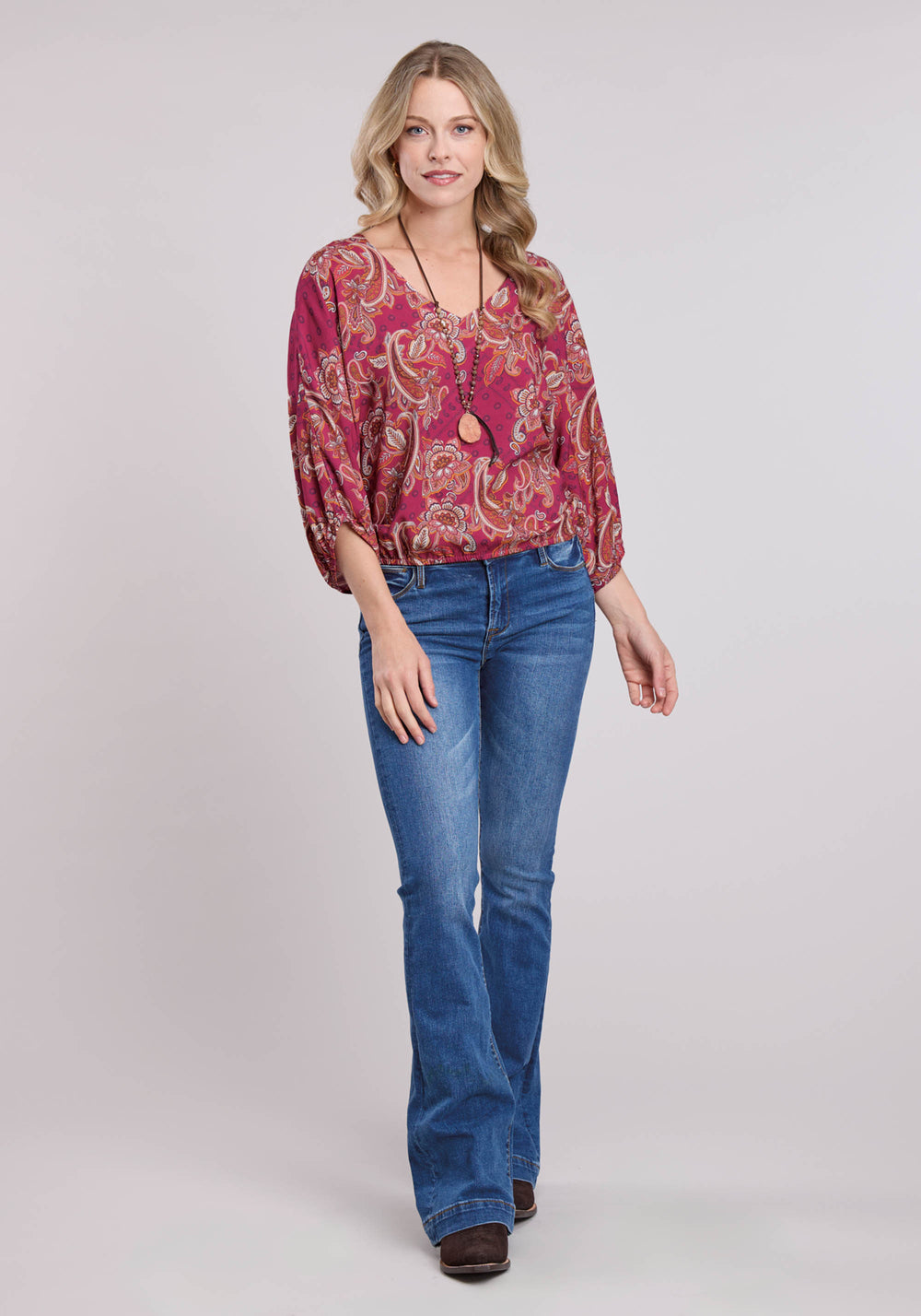 WOMENS LONG SLEEVE PULLOVER RASP PAISLEY BANDANA PRINT RAYONR WESTERN SHIRT
