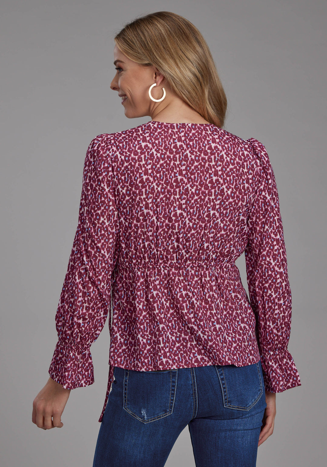 WOMENS LEOPARD PRINT POLY CREPE LONG SLEEVE PULLOVER WESTERN SHIRT