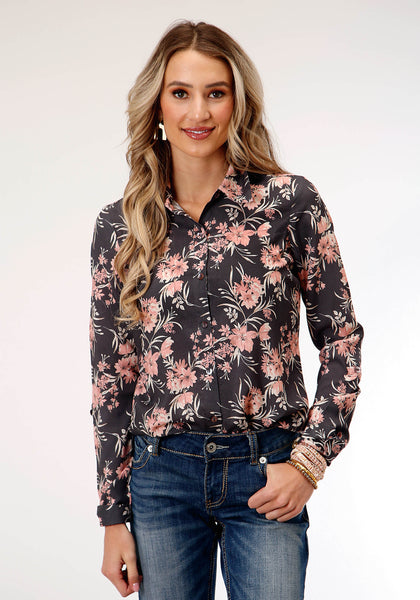 ローパー Roper Baroque Floral Print Poly Crepe Wrap Front Blouse レディース シャツ トップス Women's Roper Baroque Floral Print Poly Crepe Wrap Front