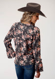 WOMENS LONG SLEEVE CORAL FLORAL PRINT PEASANT  BLOUSE