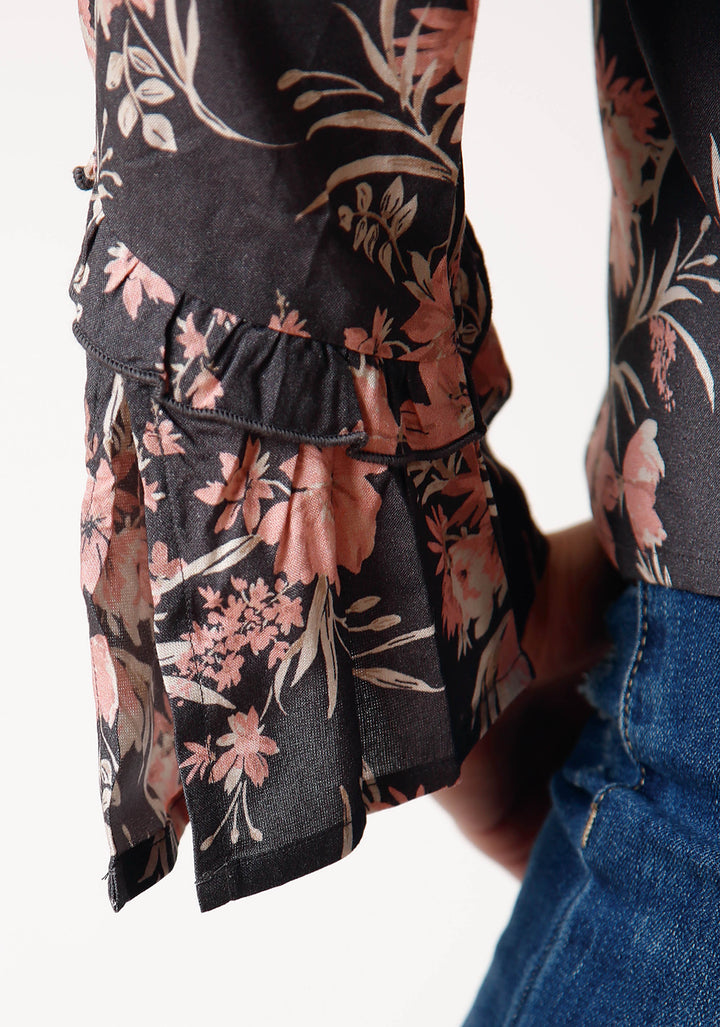 WOMENS LONG SLEEVE CORAL FLORAL PRINT PEASANT  BLOUSE