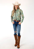 WOMENS LONG SLEEVE SHIRT BUTTON POLY TEAL SNAKE PRINT WESTERN SHIRT