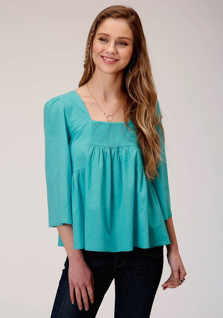WOMENS LONG SLEEVE COTTON SLUB  BLOUSE