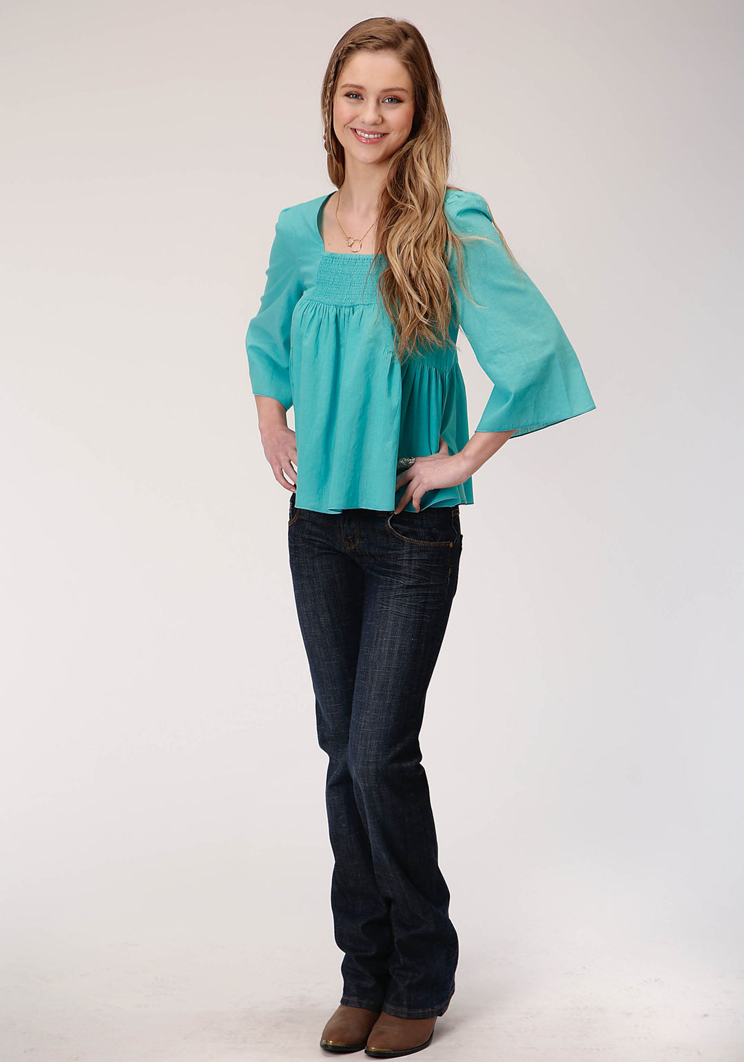 WOMENS LONG SLEEVE COTTON SLUB  BLOUSE