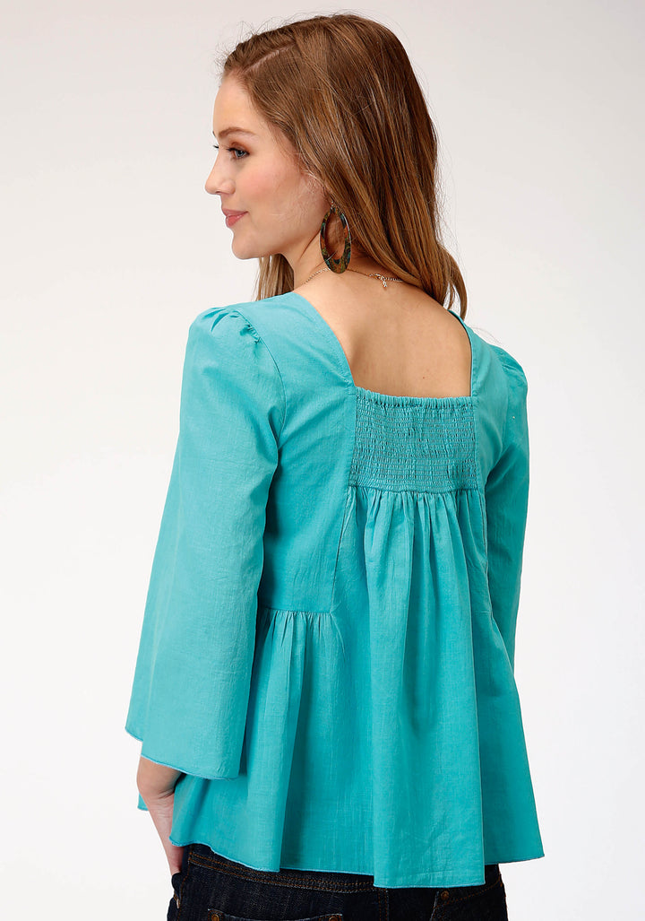 WOMENS LONG SLEEVE COTTON SLUB  BLOUSE