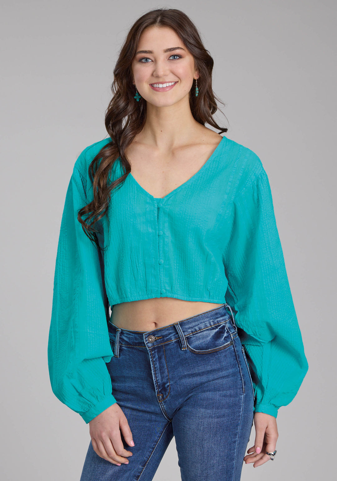 WOMENS COTTON SEER SUCKER BLOUSE LONG SLEEVE BUTTON WESTERN SHIRT