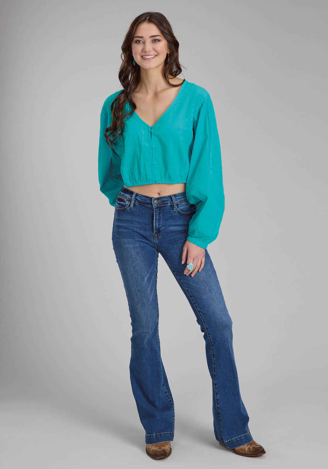 WOMENS COTTON SEER SUCKER BLOUSE LONG SLEEVE BUTTON WESTERN SHIRT