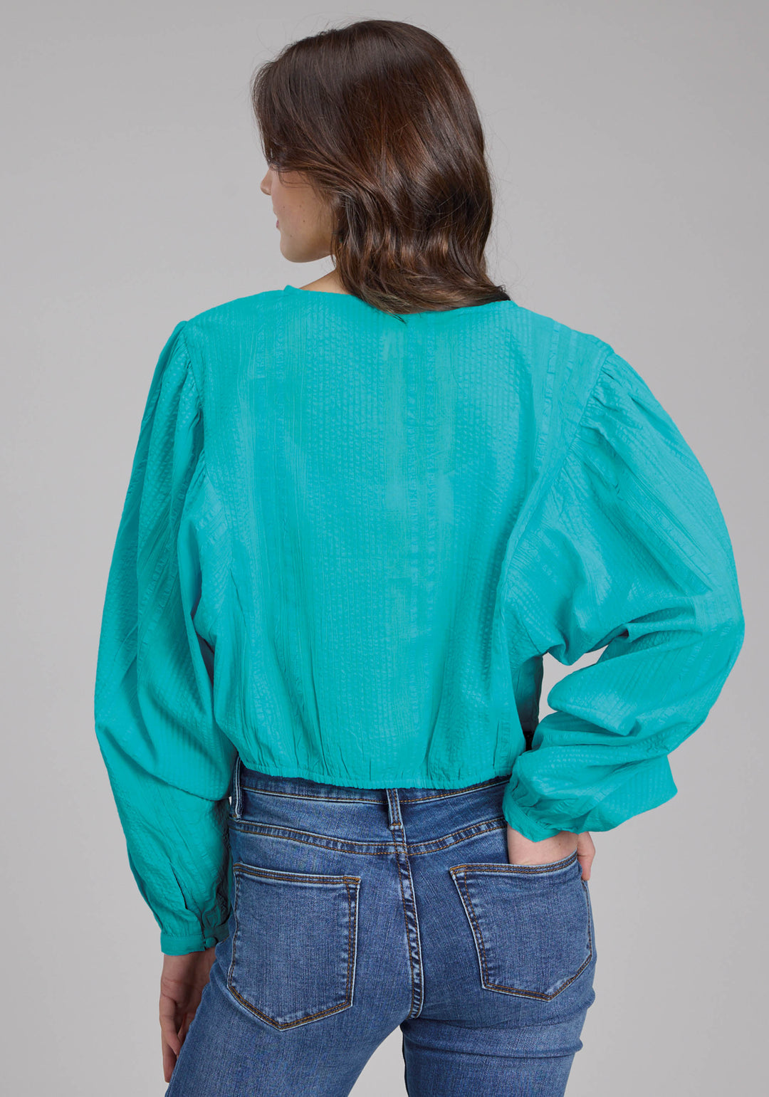 WOMENS COTTON SEER SUCKER BLOUSE LONG SLEEVE BUTTON WESTERN SHIRT