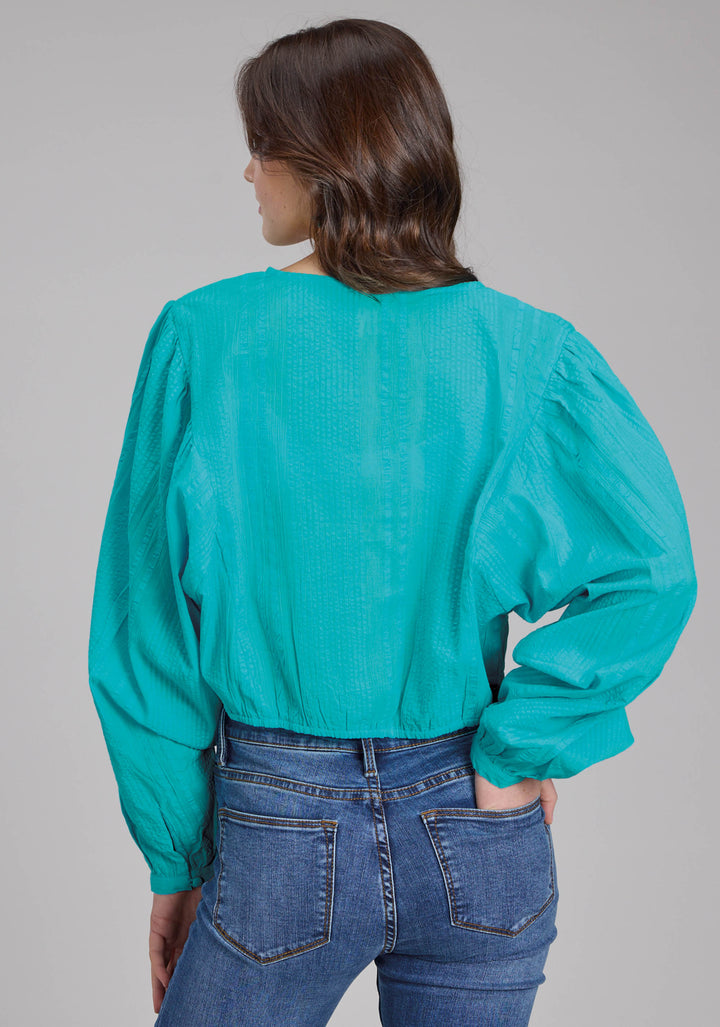 WOMENS COTTON SEER SUCKER BLOUSE LONG SLEEVE BUTTON WESTERN SHIRT